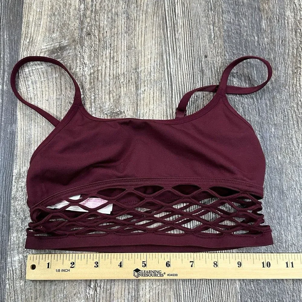 PINK Victoria's Secret‎ Burgundy Net Trimmed Sports Bra Size XS Womens